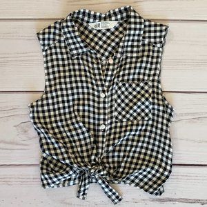H&M Kids Tie-Front Sleeveless Gingham Top, Girls Size 10